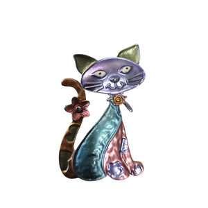 Coronet Cat Magnetic Brooch Purple Teal NWT Boutique Jewelry Gift